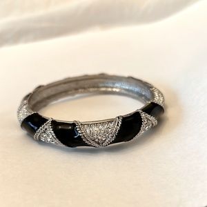 Crystal encrusted silver and enamel bangle bracelet